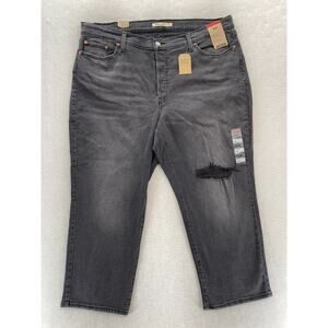 Levi's Wedgie Straight Jeans‎ Women's 24W Black Stretch Distressed Button Fly